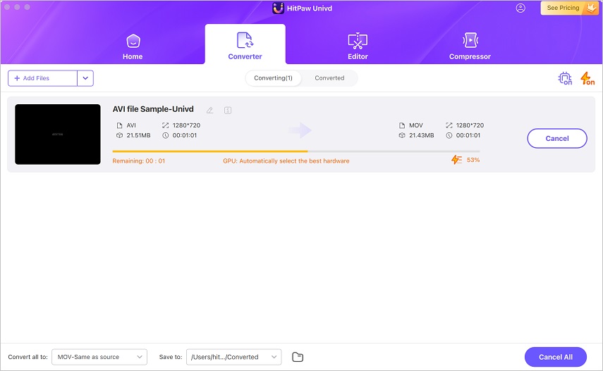 start convert flv to mov file